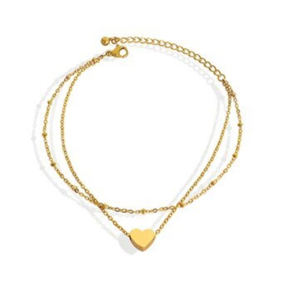 Little Heart Anklet, 18k gold plated Stainless steel